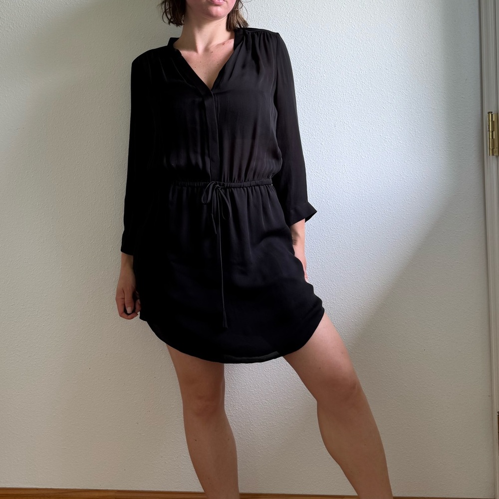 Babaton Aritzia 100% Purse Silk Classic Black Long Sleeve Dress size small